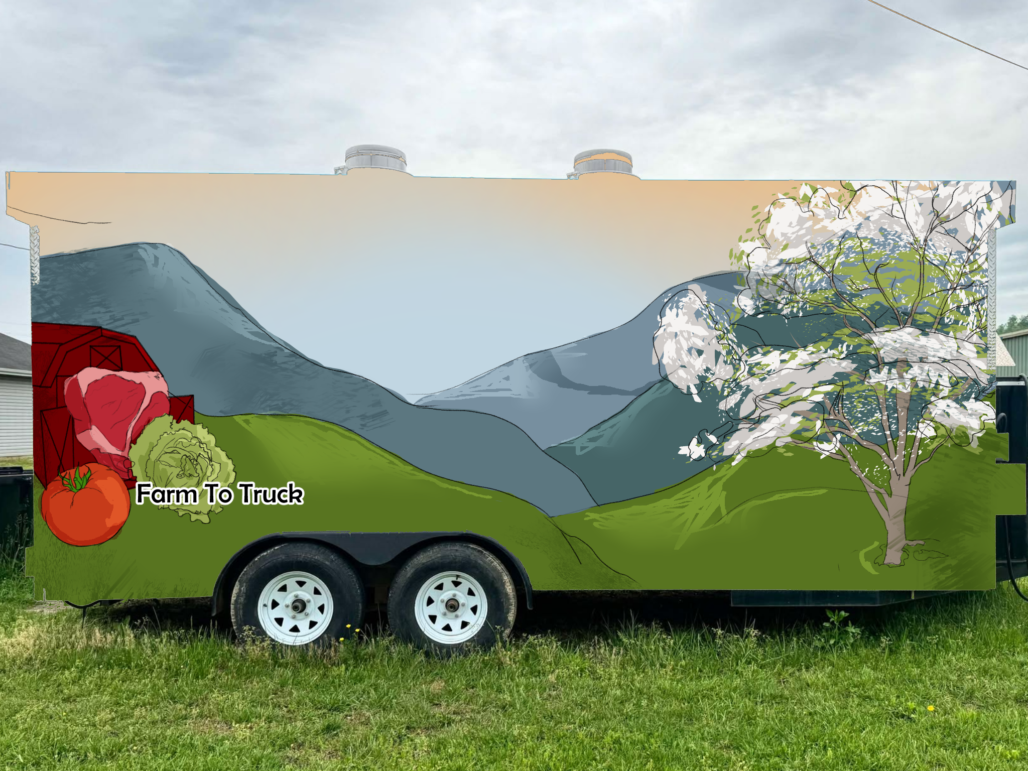 A digital concept sketch for a mural on a food truck