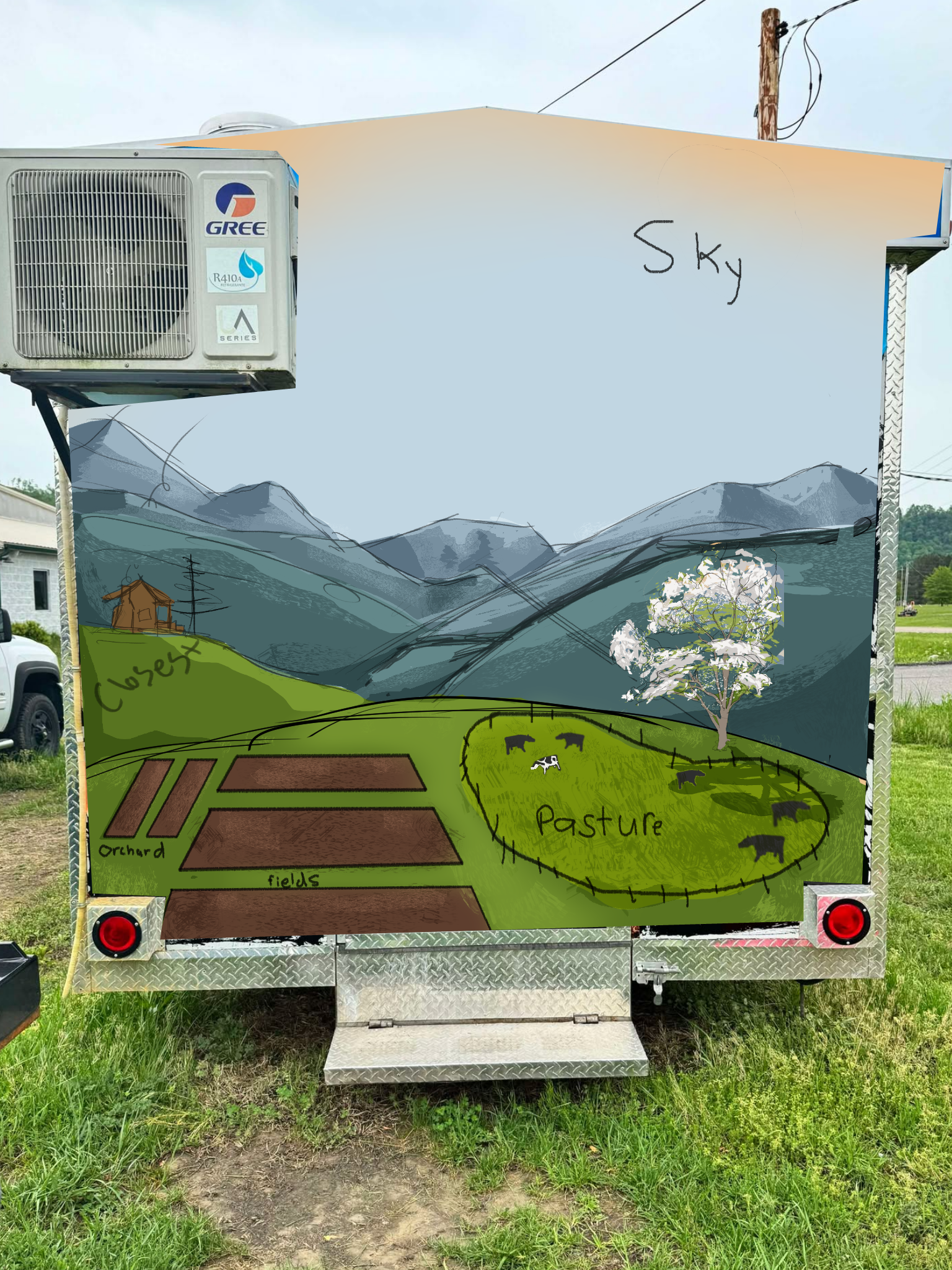 A digital concept sketch for a mural on a food truck