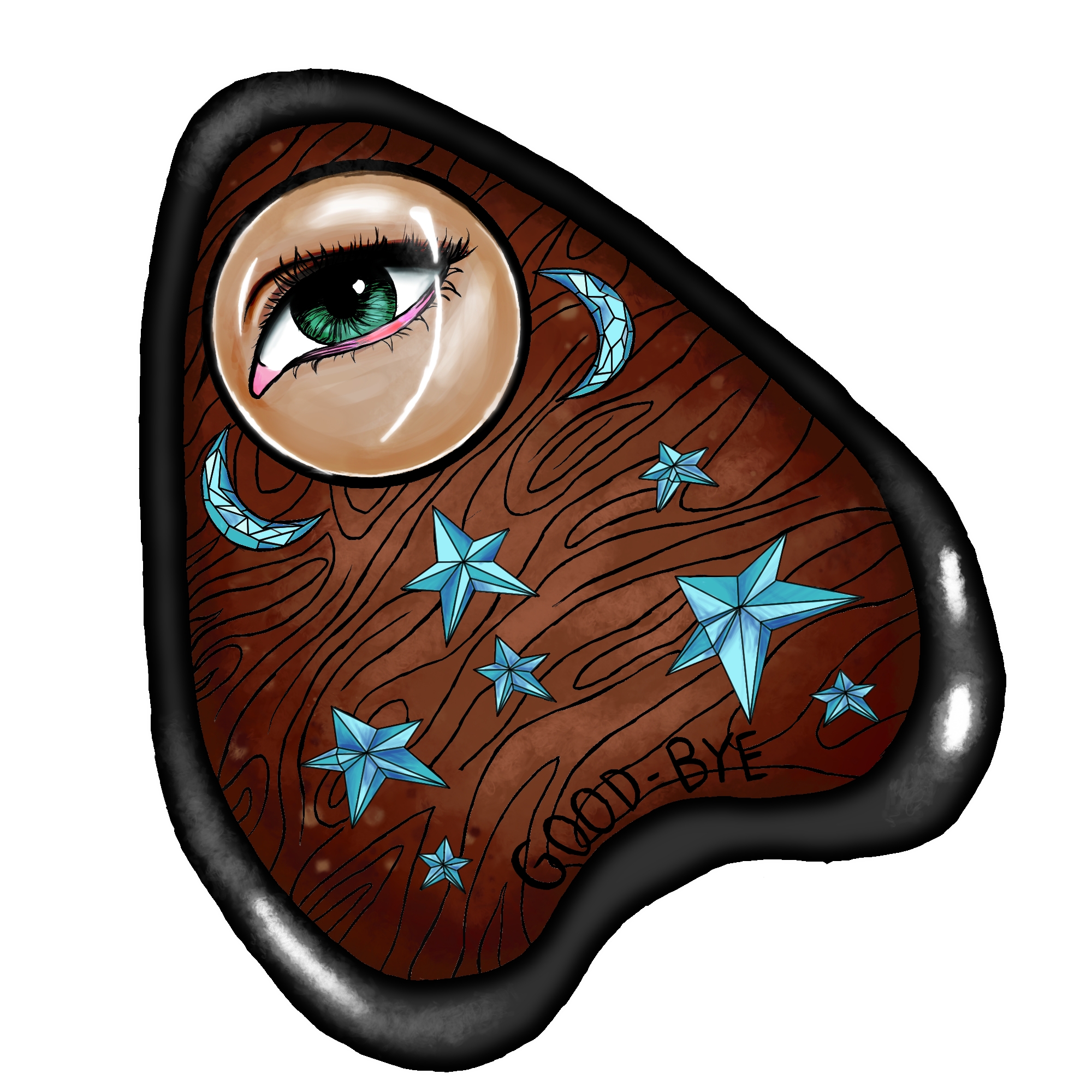 Planchette Tattoo Design with an eye in the middle. In Color