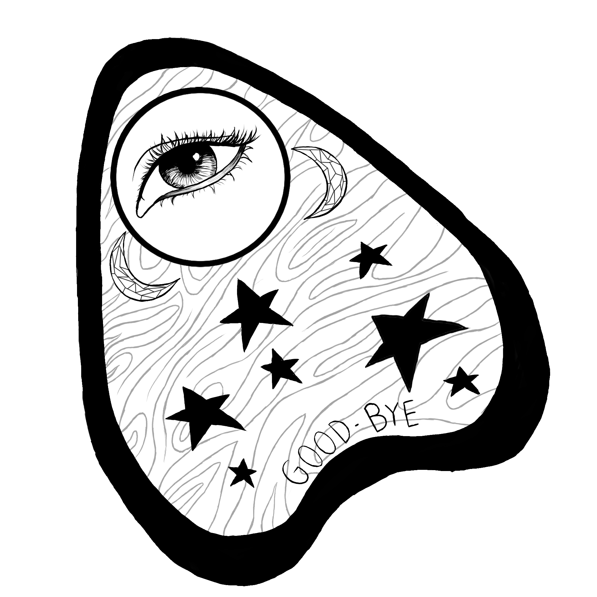 Planchette Tattoo Design with an eye in the middle.