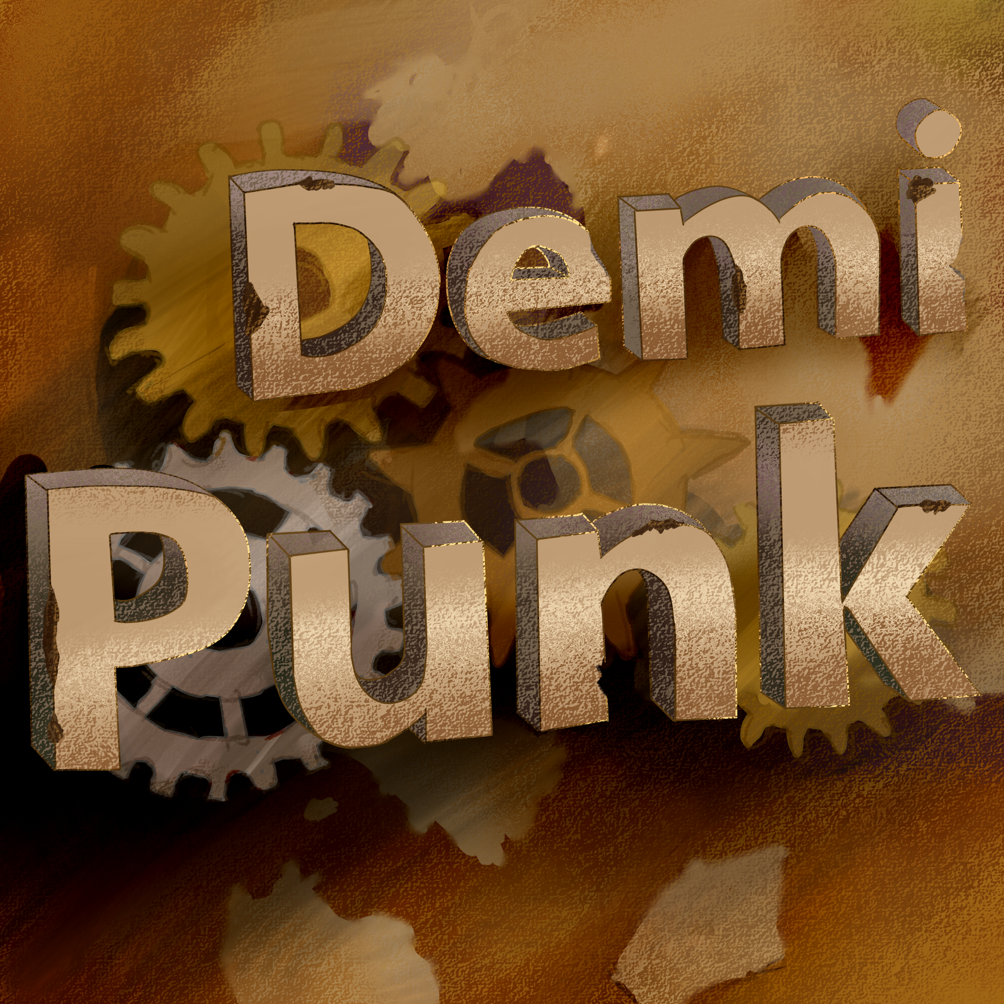 3d Text that looks like rusty metal that reads DemiPunk