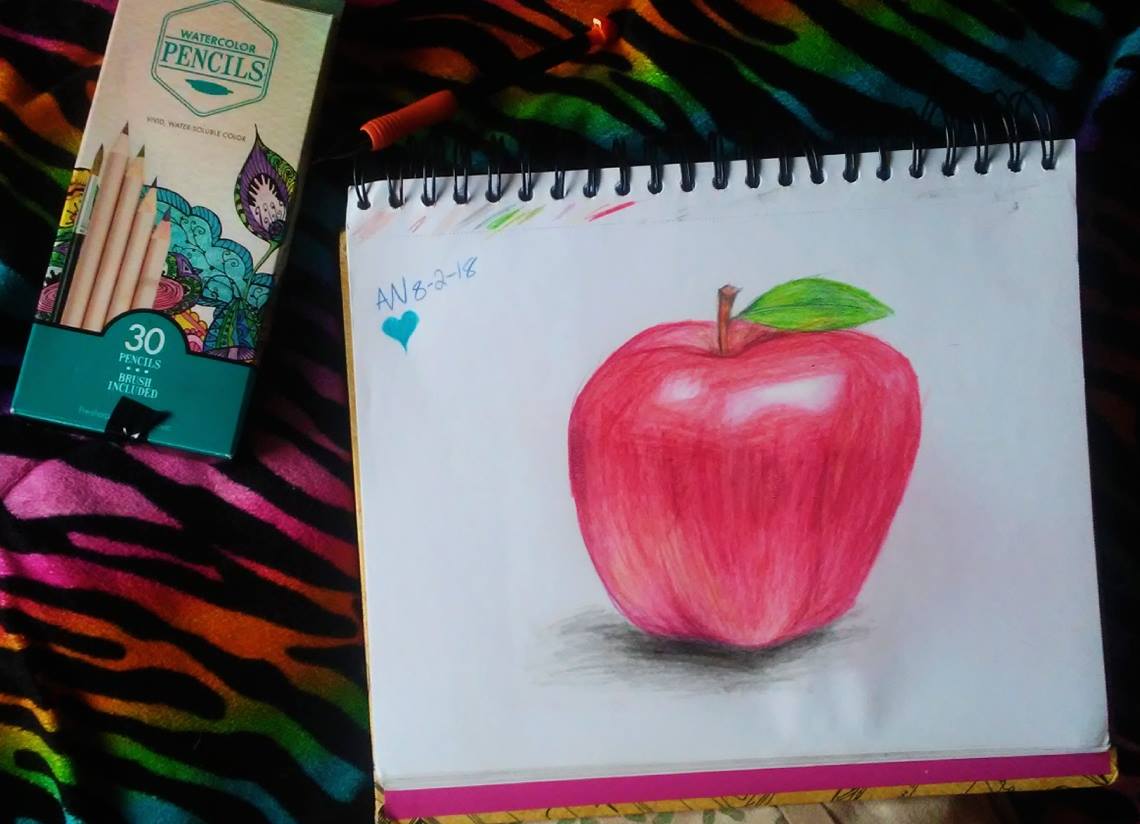 A color pencil illustration of an apple