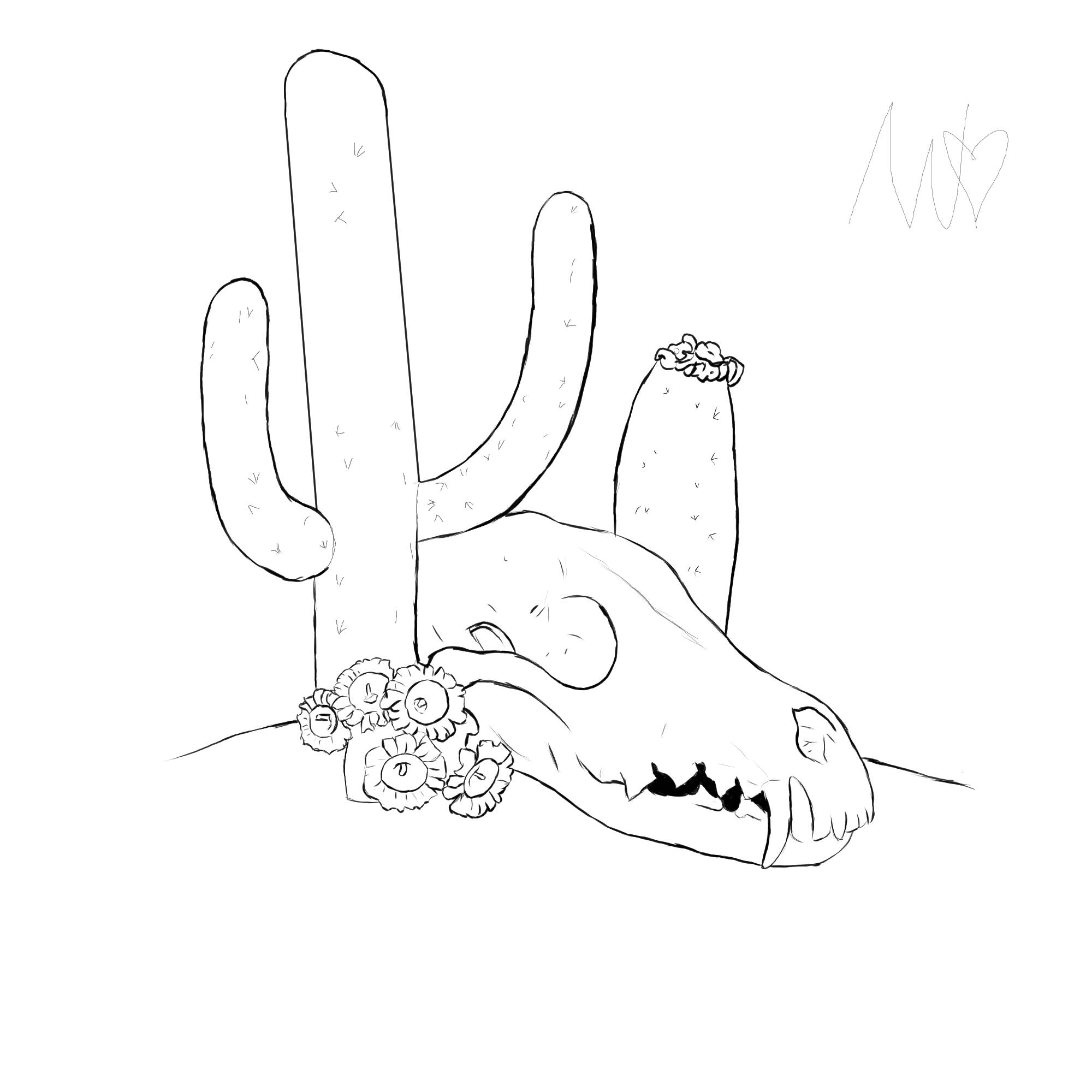 Skull and Cactus Tattoo Design