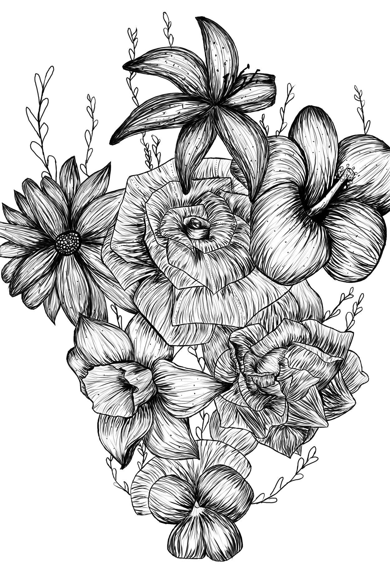 tattoo design of seven different flowers